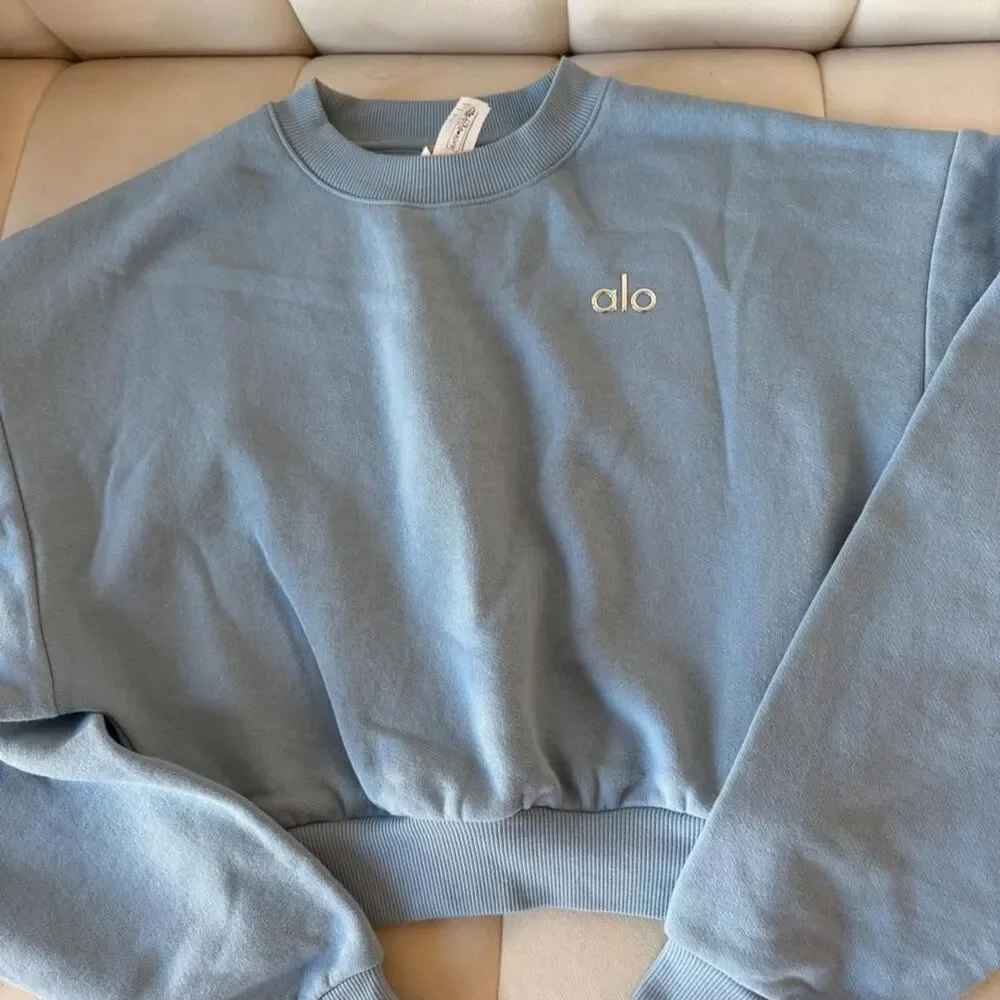 ALO Yoga Celestial Blue Cropped Accolade Crewneck Sweatshirt XS